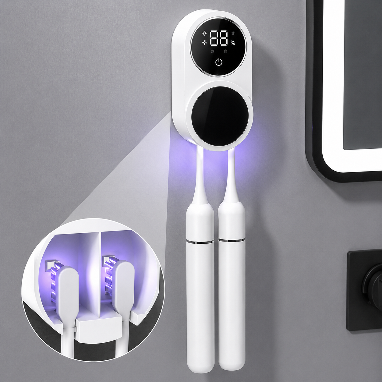 Sterilizing Digital Display Wall-Mounted Smart Induction Toothbrush Holder
